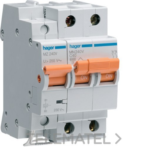 Interruptor automático general+limitador sobretensión permanente 2P 25A con referencia MZ225V de la marca HAGER.