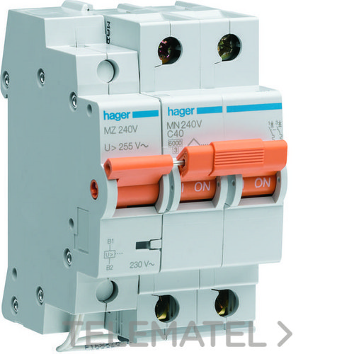 Interruptor automático general+limitador sobretensión permanente 2P 40A con referencia MZ240V de la marca HAGER.