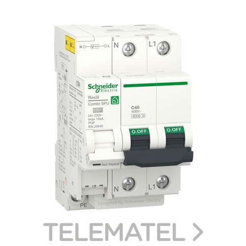 Interruptor automático RESI9 Combi SPU 1PN C 40A con referencia R9L20640 de la marca SCHNEIDER ELECTRIC.
